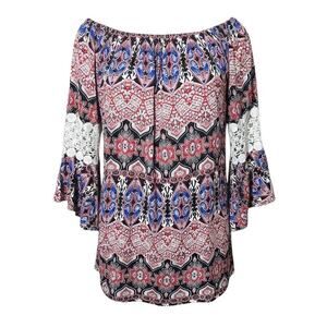 Win Win Pinwheel Sleeve Multicolor Tunic With Crochet on Sleeves Size S-M  NWOT